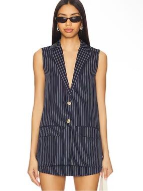 All The Ways Zoe Skirt Set Navy Stripe Sleeveless Blazer & Mini dress Revolve M
